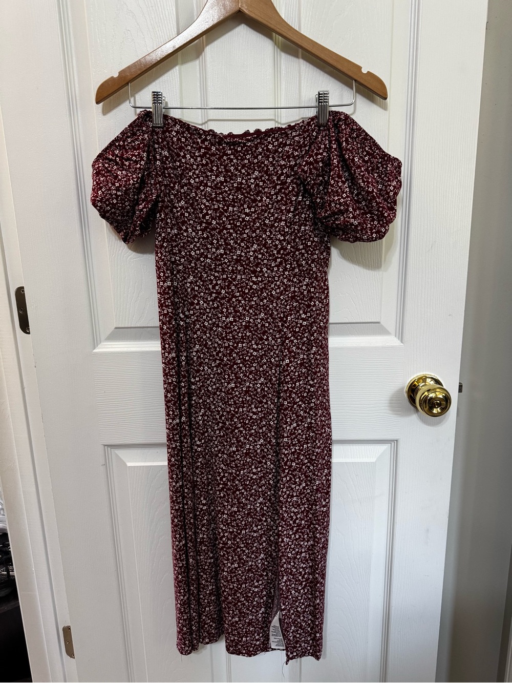miami Burgundy Floral Off-Shoulder Midi Dress